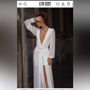 12th Tribe Bella White Mesh Plunge Maxi Dress